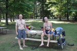 Mike & Ross getting ready to swim after long day of touring